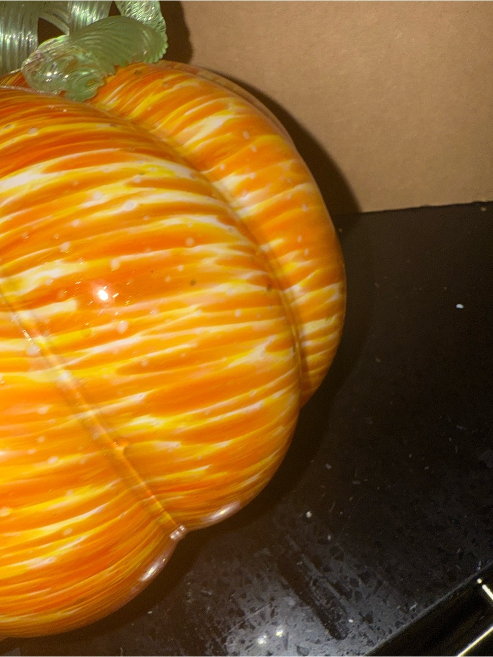 Hand-Blown Orange Glass Pumpkin with Green Stem - Picture 4 of 5